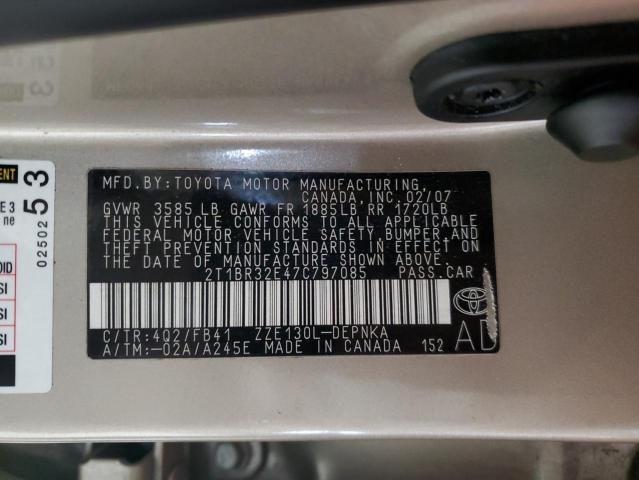 2T1BR32E47C797085 - 2007 TOYOTA COROLLA CE TAN photo 12