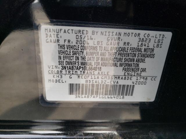 3N1AB7AP1GL664018 - 2016 NISSAN SENTRA S BLACK photo 12