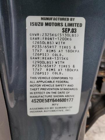 4S2DE58Y644600177 - 2004 ISUZU AXIOM XS ლურჯი ფოტო 12