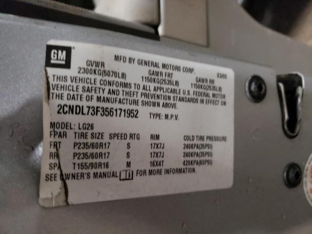 2CNDL73F356171952 - 2005 CHEVROLET EQUINOX LT GRAY photo 12