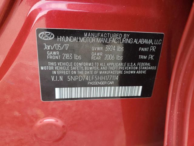 5NPD74LF5HH177114 - 2017 HYUNDAI ELANTRA SE RED photo 12