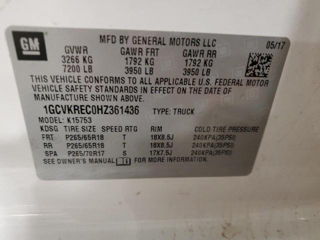 1GCVKREC0HZ361436 - 2017 CHEVROLET 1500 K1500 LT WHITE photo 12