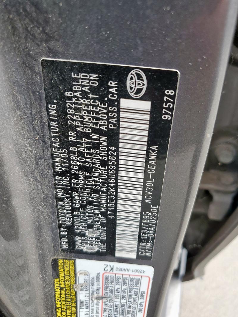 4T1BE32K46U695624 - 2006 TOYOTA CAMRY LE TAN photo 12