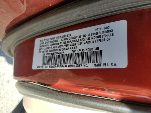 4S3BH895337645686 - 2003 SUBARU LEGACY OUTBACK H6 3.0 SPECIAL RED photo 12