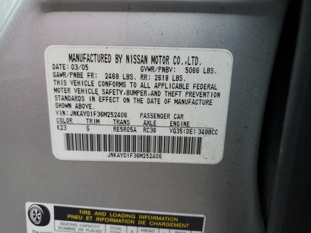 JNKAY01F36M252406 - 2006 INFINITI M35 BASE SILVER photo 12