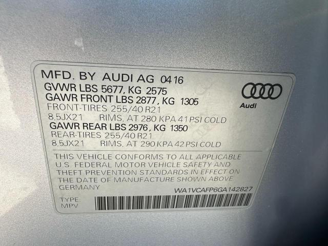 WA1VCAFP6GA142827 - 2016 AUDI SQ5 PRESTIGE SILVER photo 10