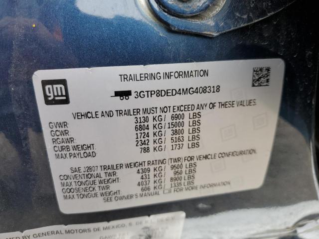 3GTP8DED4MG408318 - 2021 GMC SIERRA C1500 SLT BLUE photo 12