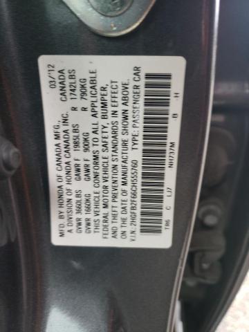 2HGFB2F66CH555760 - 2012 HONDA CIVIC HF GRAY photo 12