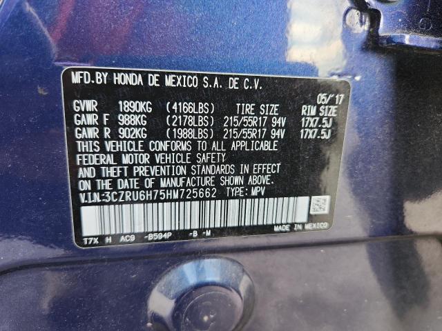 3CZRU6H75HM725662 - 2017 HONDA HR-V EXL BLUE photo 12