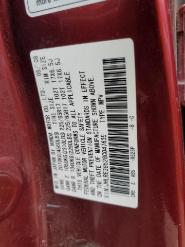 JHLRE38528C047635 - 2008 HONDA CR-V EX BURGUNDY photo 13