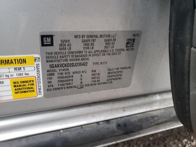 5GAKVCKD2DJ236422 - 2013 BUICK ENCLAVE SILVER photo 12