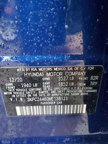 3KPC24A60ME138121 - 2021 HYUNDAI ACCENT SE BLUE photo 12