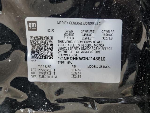 1GNERHKW3NJ148616 - 2022 CHEVROLET TRAVERSE LT BLACK photo 13