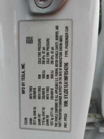 5YJ3E1EA1MF854296 - 2021 TESLA MODEL 3 Biały zdjęcie 12