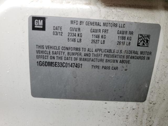 1G6DM5E33C0147491 - 2012 CADILLAC CTS PERFORMANCE COLLECTION თეთრი ფოტო 12