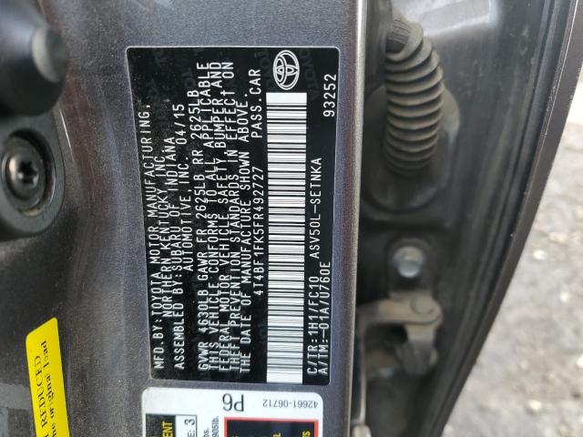 4T4BF1FK5FR492727 - 2015 TOYOTA CAMRY LE GRAY photo 13