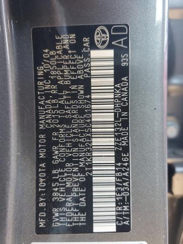 2T1KR32EX5C401674 - 2005 TOYOTA COROLLA MA XR GRAY photo 12