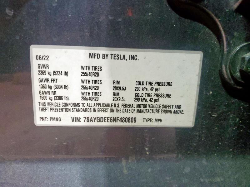 7SAYGDEE6NF480809 - 2022 TESLA MODEL Y Gri fotoğraf 13