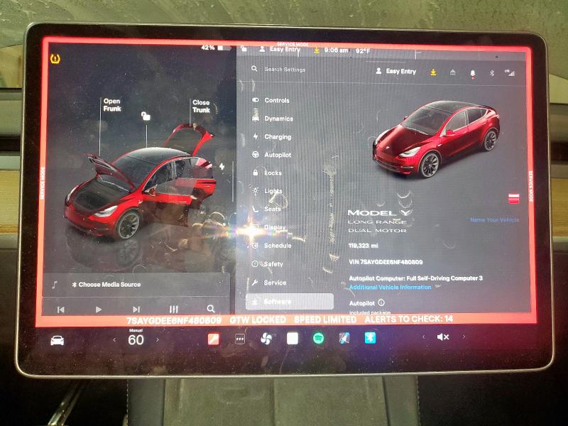 7SAYGDEE6NF480809 - 2022 TESLA MODEL Y Gri fotoğraf 9