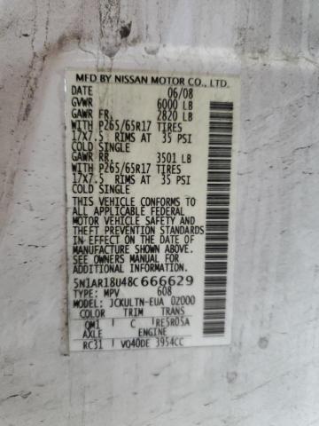 5N1AR18U48C666629 - 2008 NISSAN PATHFINDER S თეთრი ფოტო 14