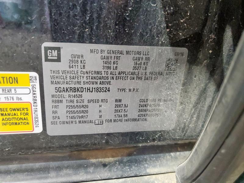 5GAKRBKD1HJ183524 - 2017 BUICK ENCLAVE BLACK photo 13