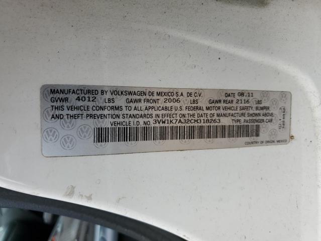 3VW1K7AJ2CM318263 - 2012 VOLKSWAGEN JETTA BASE WHITE photo 13