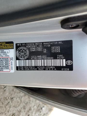 4T1BE46K77U628680 - 2007 TOYOTA CAMRY CE ვერცხლისფერი ფოტო 13