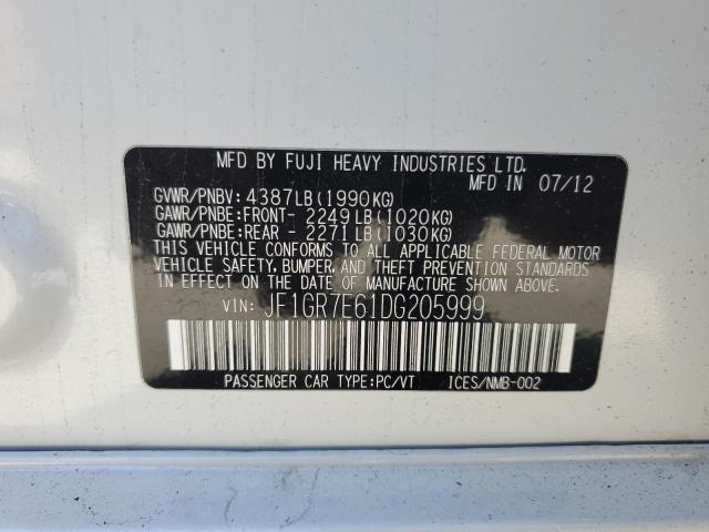 JF1GR7E61DG205999 - 2013 SUBARU IMPREZA WRX თეთრი ფოტო 13