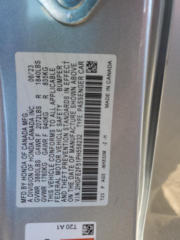 2HGFE2F51PH558232 - 2023 HONDA CIVIC SPORT ვერცხლისფერი ფოტო 12