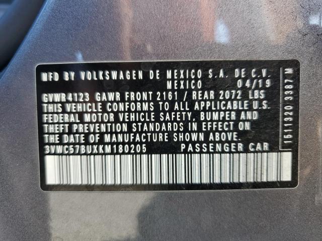 3VWC57BUXKM180205 - 2019 VOLKSWAGEN JETTA S 灰色 照片 12