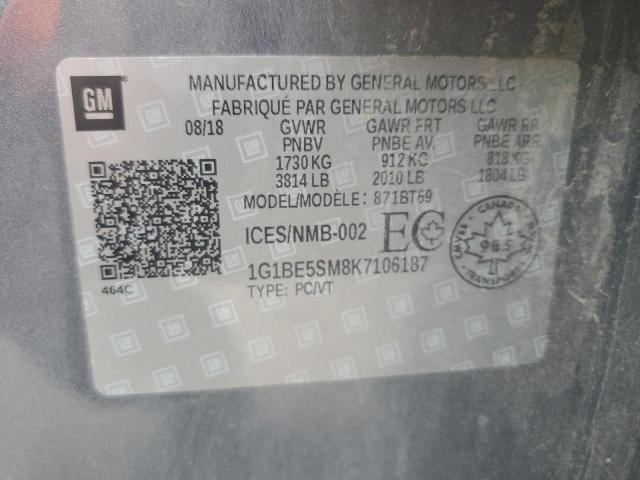 1G1BE5SM8K7106187 - 2019 CHEVROLET CRUZE LT 灰色 照片 12