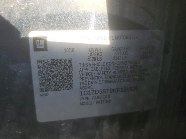 1G1ZD5ST9KF121926 - 2019 CHEVROLET MALIBU LT CHARCOAL photo 12