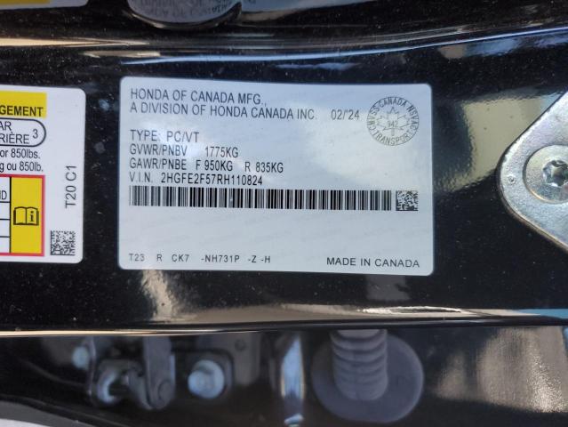 2HGFE2F57RH110824 - 2024 HONDA CIVIC SPORT Қара фото 12