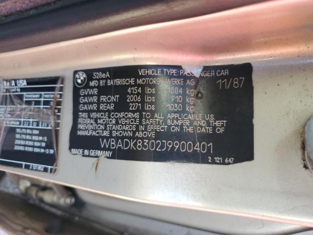 WBADK8302J9900401 - 1988 BMW 528 E AUTOMATIC TAN photo 12