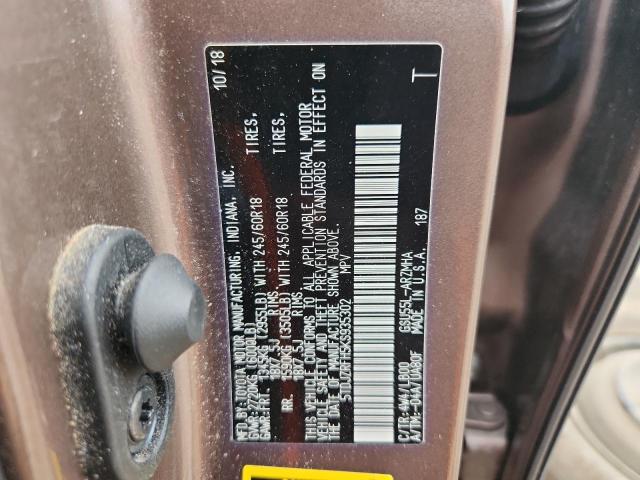 5TDJZRFH5KS935302 - 2019 TOYOTA HIGHLANDER SE Marrón foto 13