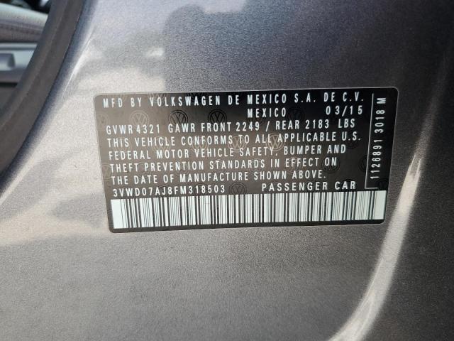 3VWD07AJ8FM318503 - 2015 VOLKSWAGEN JETTA SE ნაცრისფერი ფოტო 12