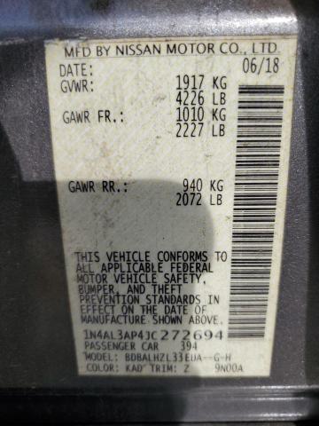 1N4AL3AP4JC272694 - 2018 NISSAN ALTIMA 2.5 Сірий фото 12