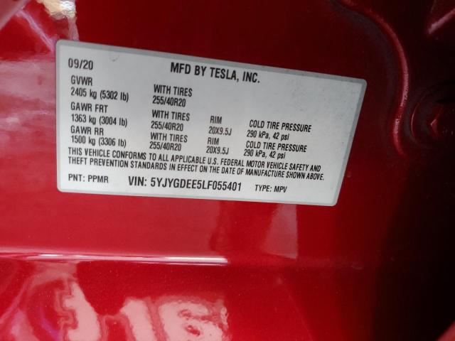 5YJYGDEE5LF055401 - 2020 TESLA MODEL Y RED photo 13