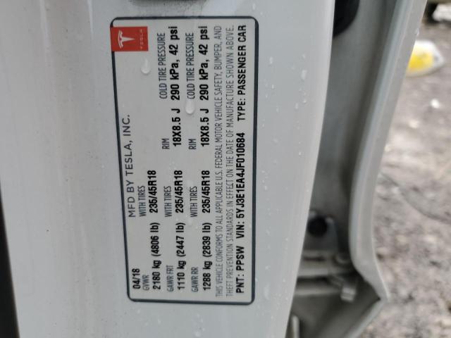 5YJ3E1EA4JF010684 - 2018 TESLA MODEL 3 Ağ foto 12