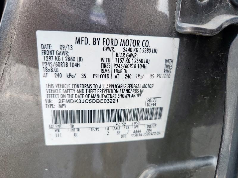 2FMDK3JC5DBE03221 - 2013 FORD EDGE SEL ნაცრისფერი ფოტო 13