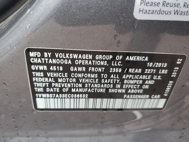 1VWBS7A33EC036532 - 2014 VOLKSWAGEN PASSAT SE GRAY photo 12