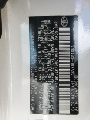 4T1BK3EK7BU618048 - 2011 TOYOTA CAMRY SE 白色 照片 12