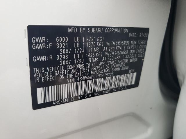 4S4WMARD3N3419326 - 2022 SUBARU ASCENT TOURING თეთრი ფოტო 13
