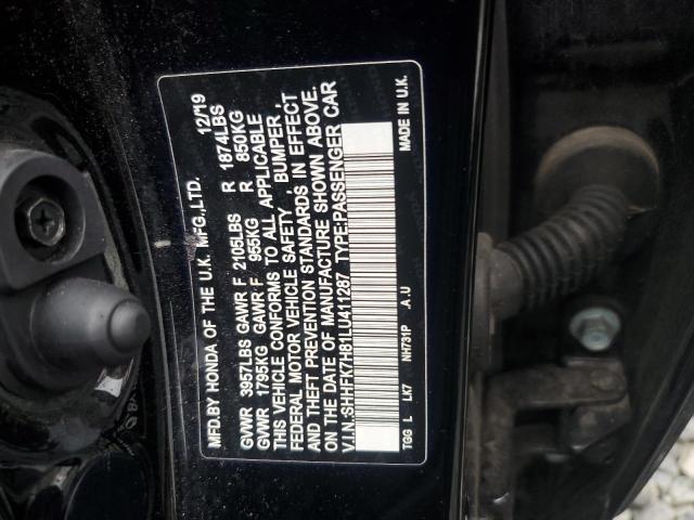 SHHFK7H81LU411287 - 2020 HONDA CIVIC EXL BLACK photo 12