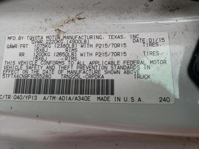 5TFTX4CN9FX055280 - 2015 TOYOTA TACOMA ACCESS CAB Ақ фото 12