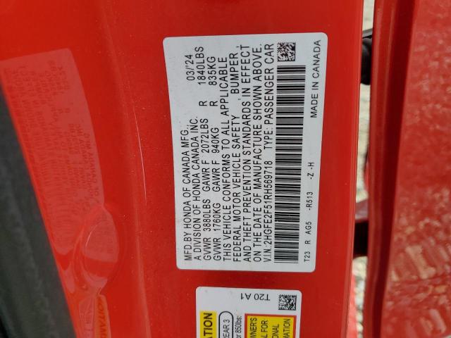 2HGFE2F51RH569718 - 2024 HONDA CIVIC SPORT Rot Foto 12