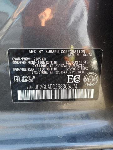 JF2GUADC2R8365874 - 2024 SUBARU CROSSTREK PREMIUM Szary zdjęcie 12