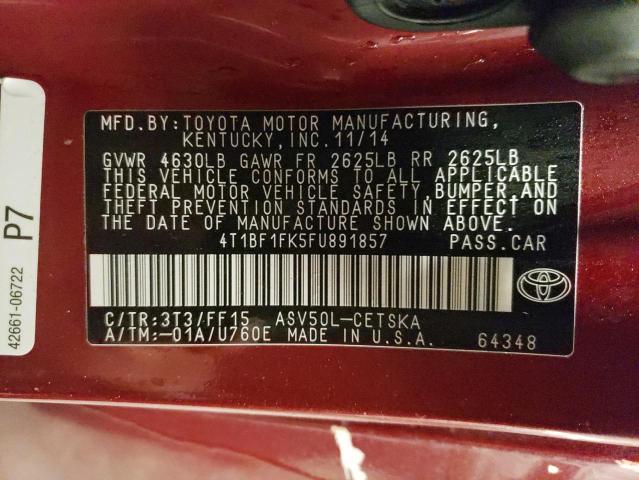 4T1BF1FK5FU891857 - 2015 TOYOTA CAMRY LE RED photo 13