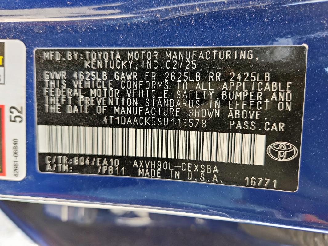 4T1DAACK5SU113578 - 2025 TOYOTA CAMRY XSE BLUE photo 12