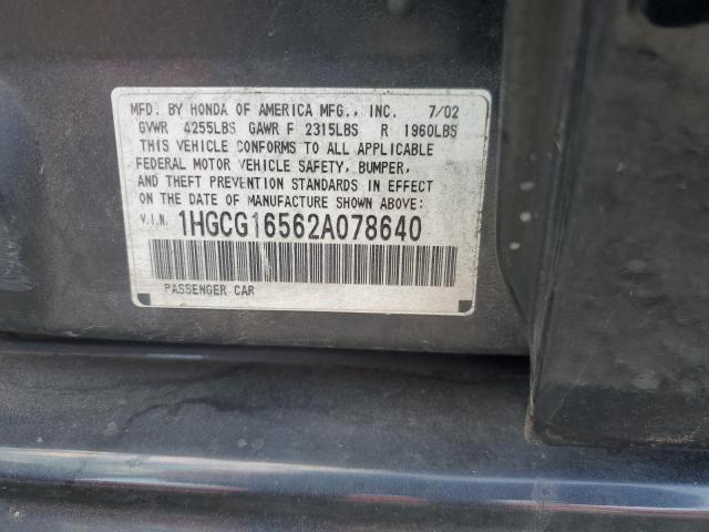 1HGCG16562A078640 - 2002 HOND ACCORD EX BLACK photo 12